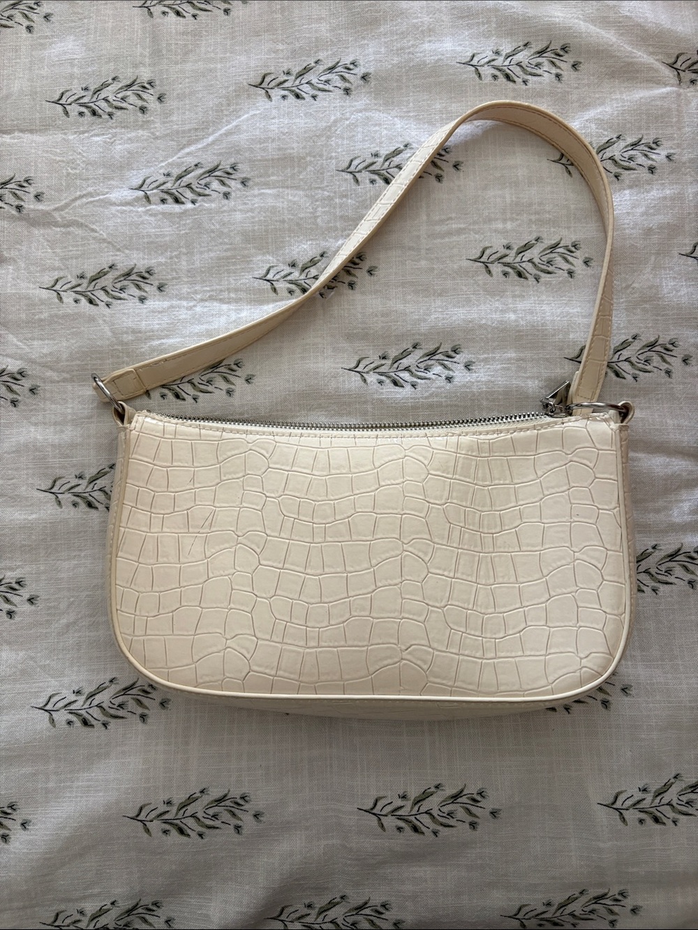 Divided Cream Croc-Embossed Shoulder Bag